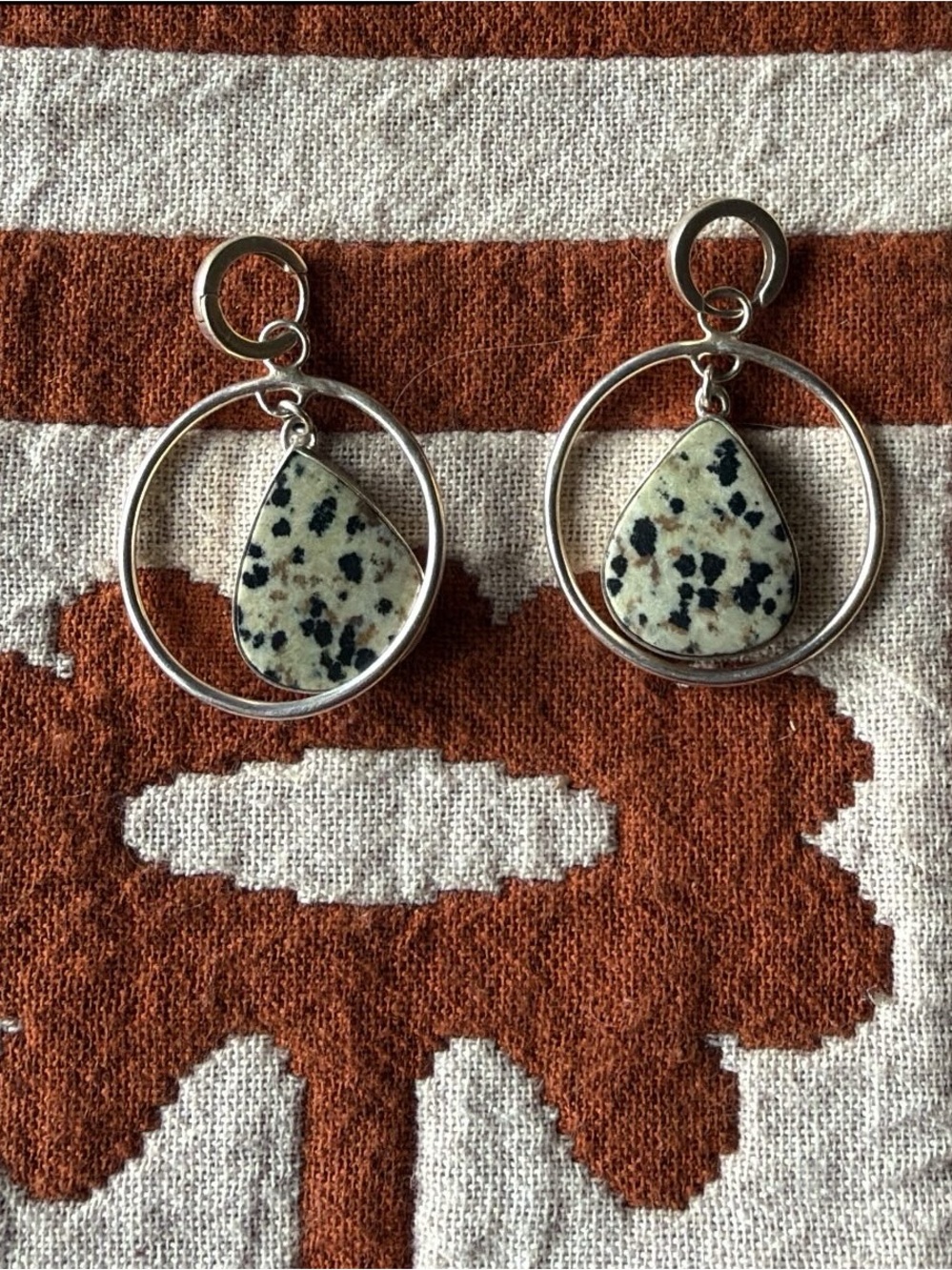 Dalmatian Jasper Teardrop Hoop Earrings